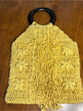 Anthropologie Rosalia Raffia Straw Acrylic Tortoise Shell Handle Boho Summer Bag